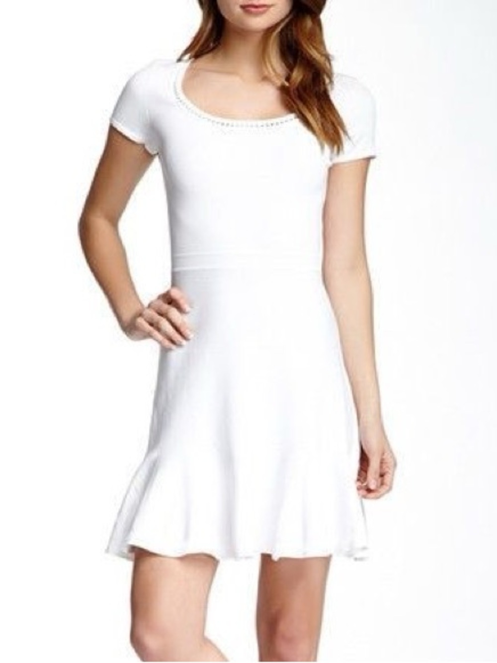 Diane Von Furstenberg White Knit St. Petersburg Sleeve Scoop Neck Mini Dress